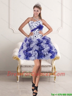 Pretty Sweetheart White and Purple 2015 Prom Dresses with Ruffles and Beading