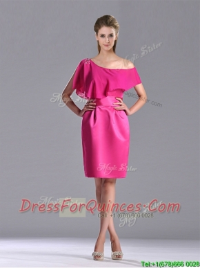 Latest Column One Shoulder Hot Pink Dama Dress with Zipper Up