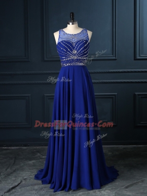 Sleeveless Brush Train Criss Cross Beading Prom Party Dress