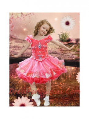 Fashionable Ball Gown Off the Shoulder Mini-length Beading Red Little Girl Dress