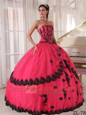 Coral Red Straps Ball Gown Lace-up Appliques Spring Quinceanera Dresses 2014 Taffeta and Organza