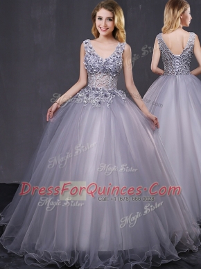 Hot Selling Sleeveless Lace Up Floor Length Appliques 15 Quinceanera Dress