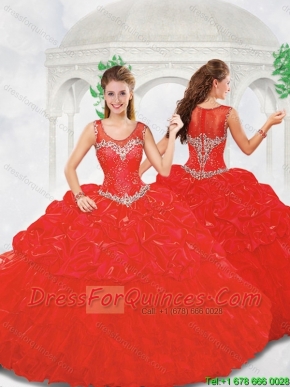 Beautiful Ball Gown Beading Red Quinceanera Gowns with Scoop