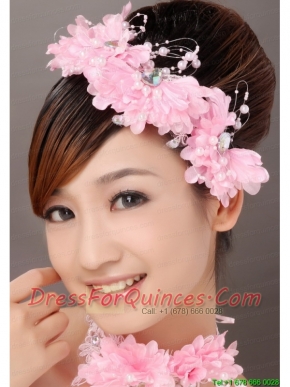 Beautiful Pink Taffeta Beading Hand Made Flowers Hair Combs