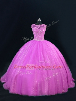 Lilac Scoop Neckline Beading and Lace Quince Ball Gowns Sleeveless Lace Up