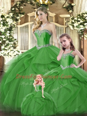 Green Sweetheart Neckline Ruffles Quinceanera Dresses Sleeveless Lace Up