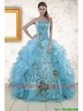 New Style Embroidery 2015 Quinceanera Dresses in Baby Blue