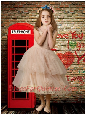 2014 Pretty Ball Gown Straps Champagne Flower Girl Dress