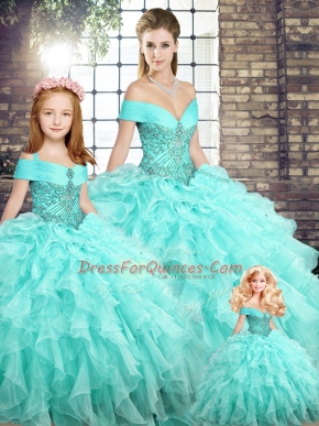 Sleeveless Brush Train Beading and Ruffles Lace Up Quinceanera Gowns