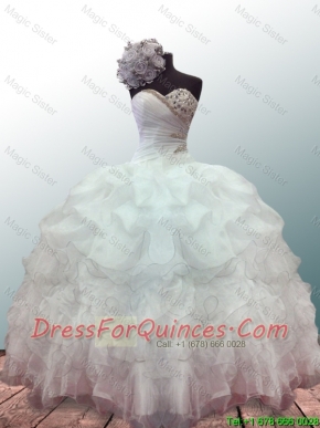 Discount Sweetheart Ball Gown White Quinceanera Dresses with Beading and Ruffles