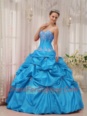 Baby Blue Ball Gown Sweetheart With  Taffeta Appliques For Sweet 16 Dresses