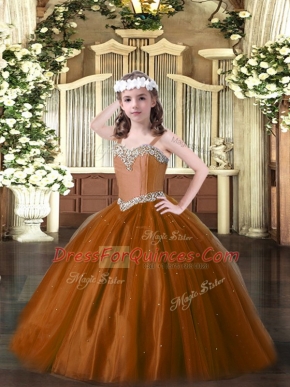 Dazzling Tulle Sleeveless Floor Length Kids Formal Wear and Beading