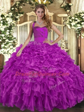 Decent Halter Top Sleeveless Organza Quinceanera Gowns Ruffles Lace Up