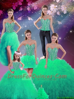 Pretty  Sweetheart Beaded and Ruffles Detachable Sweet 16 Dresses in Turquoise
