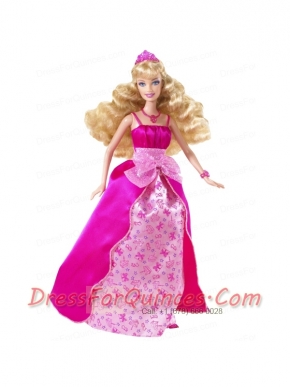 Bowknot Printing and Satin Princess Barbie Doll Dress