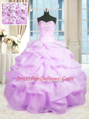 Latest Rose Pink Ball Gowns Organza Sweetheart Sleeveless Beading and Ruffles Floor Length Lace Up Sweet 16 Dresses