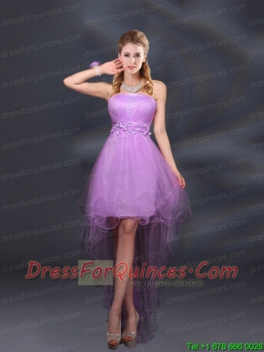 Appliques and Ruffles A Line Strapless Prom Dresses