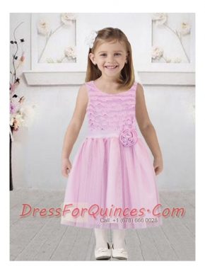 Pretty A-Line Scoop Tea-length Flower Girl Dress with Bowknot