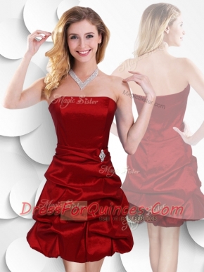 2016 Sexy Strapless Taffeta Wine Red Prom Dress with Bubles