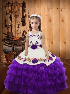Modern Straps Sleeveless Lace Up Little Girl Pageant Gowns Eggplant Purple Organza
