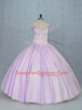 Luxurious Floor Length Ball Gowns Sleeveless Lavender Quinceanera Dresses Lace Up
