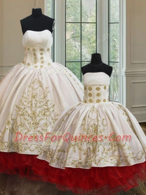 Low Price Organza and Taffeta Sleeveless Floor Length Quinceanera Dress and Embroidery and Ruffled Layers