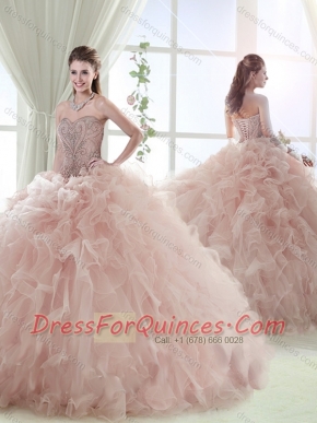 Gorgeous Sweep Train Baby Pink Detachable Quinceanera Dresses with Beading and Ruffles