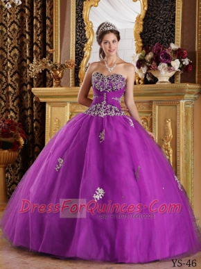 Elegant Fuchsia Ball Gown Sweetheart With Appliques Tulle Classical Quinceanera Dresses