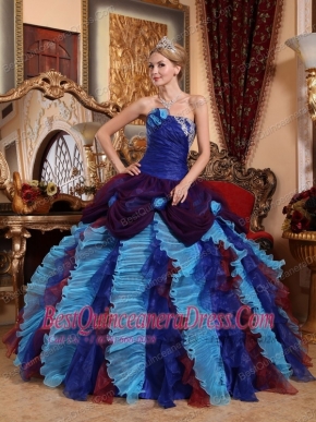 Multi-color Ball Gown Strapless Floor-length Taffeta and Organza Appliques with Beading Quinceanera Dress