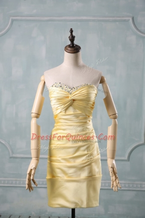 Beading and Ruching Dress for Prom Yellow Side Zipper Sleeveless Mini Length