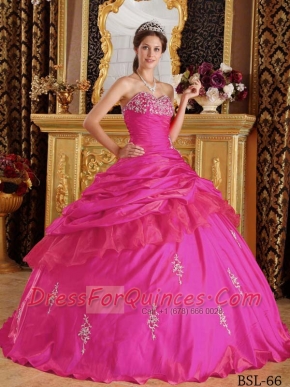 Hot Pink Ball Gown Sweetheart 15th Birthday Dresses Taffeta Beading