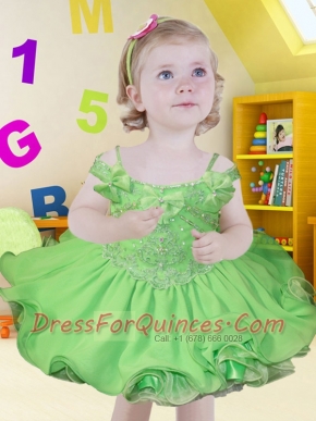 Spring Green Organza Off the Shoulder Beading and Ruffles Little Girl Dresses