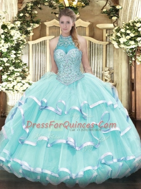 Chic Beading and Ruffled Layers Sweet 16 Quinceanera Dress Apple Green Lace Up Sleeveless Floor Length