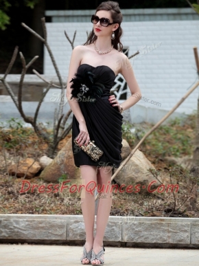 Black Chiffon Backless Prom Party Dress Sleeveless Knee Length Beading