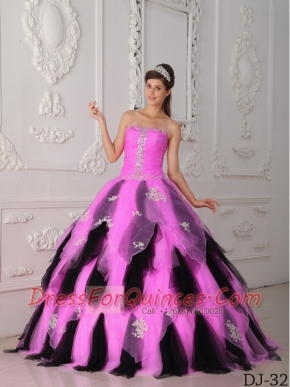 Inexpensive Quinceanera Dress In Colourful A-Line / Princess Strapless With Floor-length Organza Appliques In 2013