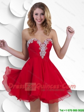 Exclusive Short Sweetheart Red Prom Gowns with Beading