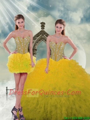 2015 Spring Yellow Sweet 15 Dresses with Beading and Ruffles