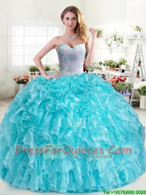 Cheap Aqua Blue Sweet 16 Dress with Beading and Ruffles