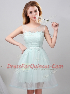 Extravagant Scoop Sleeveless Tulle Quinceanera Dama Dress Lace and Appliques and Belt Lace Up