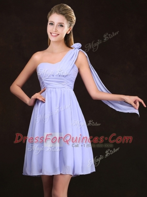 Top Selling Lavender One Shoulder Neckline Ruching and Hand Made Flower Quinceanera Dama Dress Sleeveless Zipper