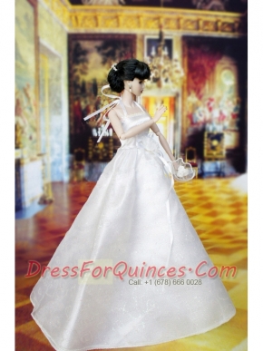 Lovely Wedding Dress For Barbie Doll With Hand Made Flowers