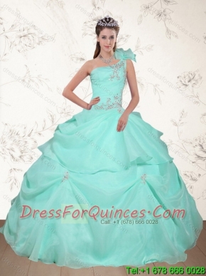 Cheap Pretty Beading and Appliques 2015 Dress for Quince in Apple Green