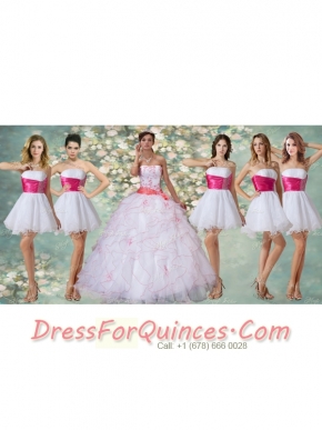 Wonderful Ruffled and Applique Quinceanera Dress and Short Beaded White Dama Dresses