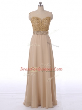 Champagne Sleeveless Floor Length Beading Zipper Quinceanera Court Dresses