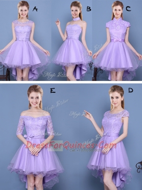 Custom Fit High Low A-line Sleeveless Lavender Dama Dress Lace Up
