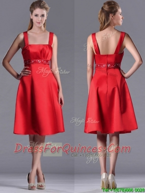 Best Selling Square Beaded Decorated Waist Dama Dress in Knee Length