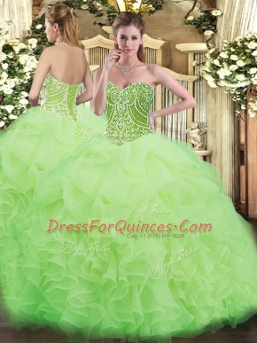 Yellow Green Sweetheart Lace Up Beading and Ruffles Vestidos de Quinceanera Sleeveless