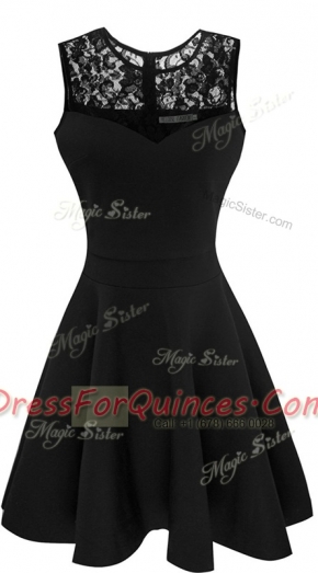 Beauteous Black Prom Party Dress Prom and Party and For with Lace Scoop Sleeveless Zipper