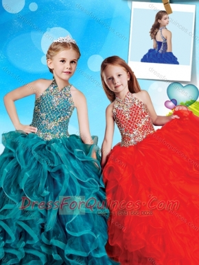 Romantic Halter Top Really Puffy Mini Quinceanera Dress with Beading and Ruffles