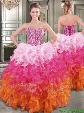 New Gradient Color Big Puffy Sweet 16 Dress with Beading and Ruffles